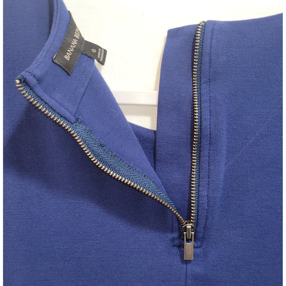 Banana Republic Blue Career Shift Dress Pockets S-Slv Womenrs 6 Stretch Knee - Picture 6 of 9